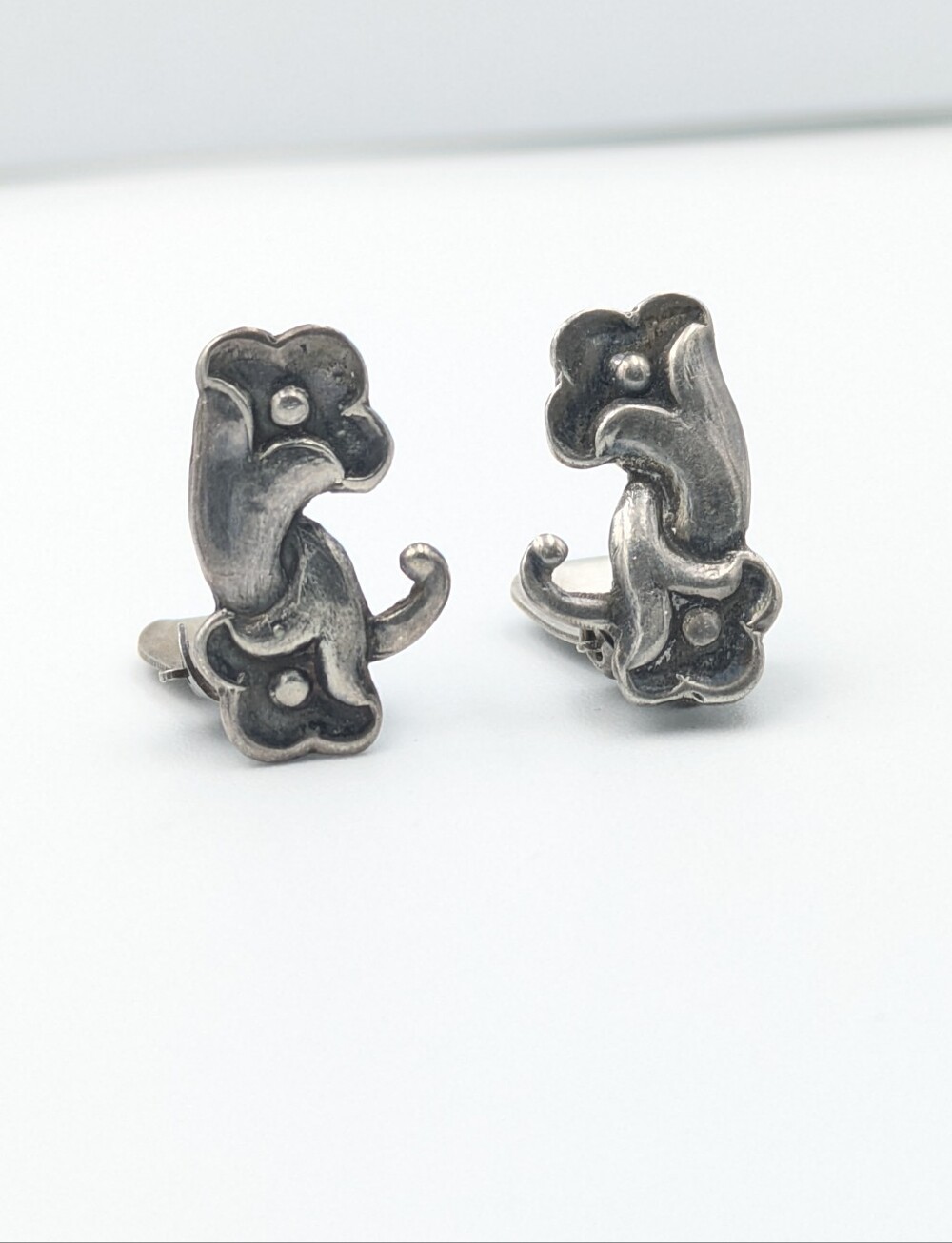 Vintage Denmark 830 silver E. Arvig  mid-century flower clip on earrings